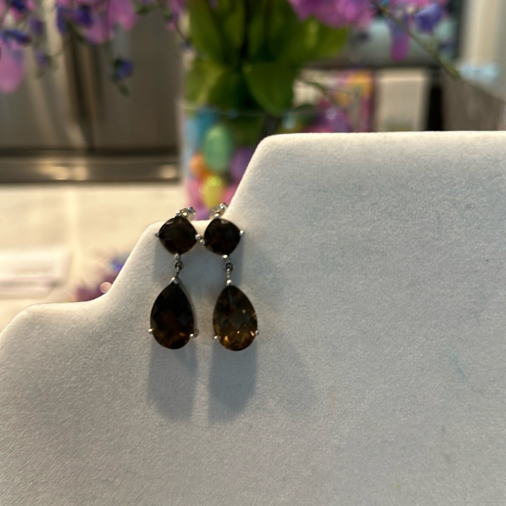 Ross-Simmons Smokey Quartz & Silver Earrings